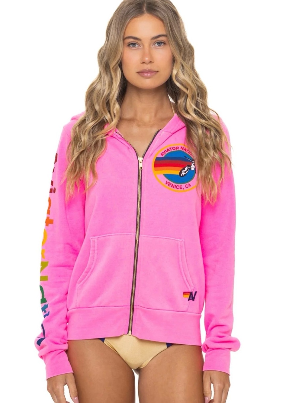Aviator Nation Hot Pink Full-Zip Hoodie